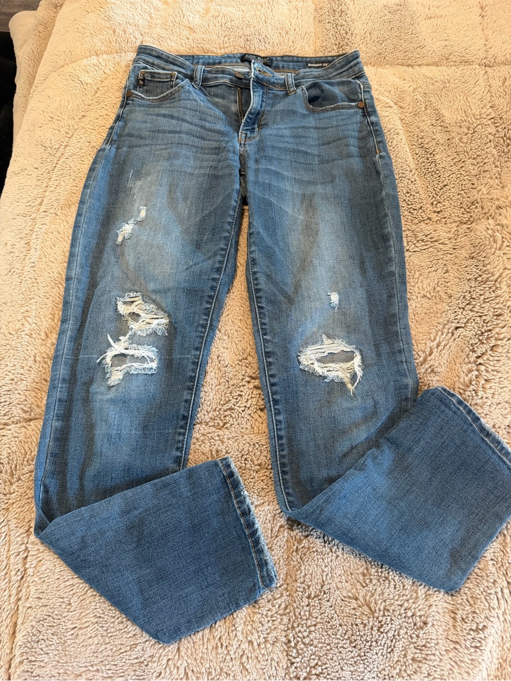 Judy Blue Women's Distressed Boyfriend Jeans - Blue